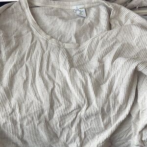 Aerie Cream Waffle Knit Long Sleeve